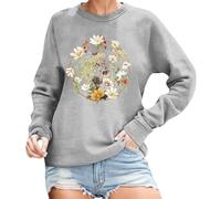 Vhersily Sweat à capuche pour femme sans capuche, col rond à manches longues, T-shirt vintage avec poches à fermeture éclair d'été contemporain en coton blanc de sport, à la mode, style ethnique Boho
