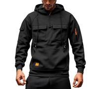 Vhersily Sweat à capuche pour homme, surdimensionné, demi-fermeture éclair, cargo à la mode, avec poche sur la poitrine, pull d'hiver confortable et chaud, coupe vent, style urbain pour randonnée