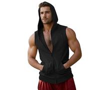 Vhersily Sweat à capuche zippé sans manches pour homme, sans manches Débardeur de musculation Gym de sport T-shirt avec haut de remise en forme, T-shirts Slim, Schwarz, XXL