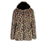 Vhersily Sweat-shirt en Peluche pour Femme Double Couche Doux à Capuche Polaire Imprimé Léopard à Manches Longues Zip Sweat-shirt Poilu Veste Manteau Teddy Chaud Manteau Business Classique Streetwear