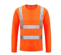 Vhersily T-shirt à Manches Longues Réfléchissant Gilet de Sécurité Haute Visibilité Maille Respirante Séchage Rapide Chemise de Travail Réfléchissant Léger à Manches Longues, Orange, XXXXXL