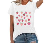 Vhersily T-shirt femme amusant à la fraise avec fruits et fraises, mignon grande taille sexy T-shirt col rond imprimé des années 90, mode douce, polyvalent, combiné avec pantalon, V blanc, L