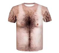Vhersily T-shirt pour homme T-shirt d'été pour homme avec poitrine velue imprimé en 3D avec col rond à manches courtes, grand t-shirt pour homme, Noir , XXXL