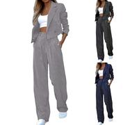 Vhersily Tailleur femme pantalon et veste 2 pièces - Bandes complètes Business Bureau Blazer - avec col Revers Droite Taille Haute Tailleurs Décontractée Chic Combinaison complète, gris, M