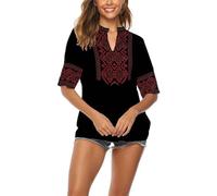 Vhersily Ukraine Chemisier d'été pour femme, Tunique Broderie folklorique, Tops Boho Hippie, manches courtes, haut lâche, été décontracté, couleur unie, à la mode, débardeur léger pour fête, sport gym