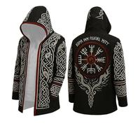 Vhersily Veste à Capuche pour Homme, Impression 3D de Longueur Moyenne Viking Cosplay, Vestes Cardigan Hipster Longues, Sweat-Shirt de Motocycliste, Style Classique, Streetwear avec Poche, Vestes