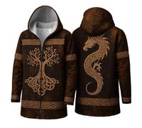 Vhersily Veste à Capuche pour Homme, Impression 3D de Longueur Moyenne Viking Cosplay, Vestes Cardigan Hipster Longues, Sweat-Shirt de Motocycliste, Style Classique, Streetwear avec Poche, Vestes