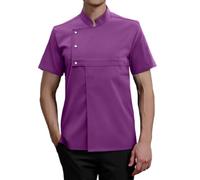 Vhersily Veste de chef à manches courtes veste de chef restaurant uniforme pour homme femme vêtements de travail manteau de cuisine col oblique pour hôtel chemise A, Violet foncé., XXXL
