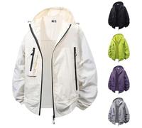 Vhersily Veste de moto homme imperméable à capuche réglable et poches latérales veste d'été légère en tissu technique coupe-vent et respirant, fin et confortable pour les activités de plein air, Blanc