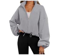 Vhersily Veste de sport en polaire Rocker avec col haut et fermeture éclair rembourrée pour femme, homme, unisexe, manches longues, style universitaire, de Baseball, à la mode Outwear de couleur unie