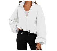 Vhersily Veste de sport en polaire Rocker avec col haut et fermeture éclair rembourrée pour femme, homme, unisexe, manches longues, style universitaire, de Baseball, à la mode Outwear de couleur unie