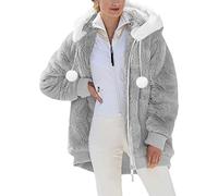 Vhersily Veste d'hiver polaire femme grande taille manteau Sherpa Teddy veste de ski sweat à capuche en peluche fermeture éclair cordon de serrage chaud large confortable hiver coupe vent Parka veste
