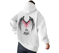 Vhersily Veste d'hiver pour homme avec imprimé ailes d'ange et cœurs multiples, couleurs à la mode, sweat à capuche doux et confortable pour saison froide et occasions décontractées, A blanc., M