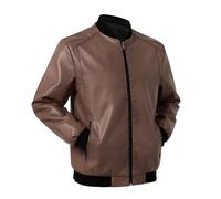 Vhersily Veste Hommes En Cuir À Col Coréen Casual Moto Slim Fit Veste Bomber Pour Motards Moderne Confortable Doux Léger Y2K Streetwear Classique Hiver Coupe Vent, marron, XXXXL