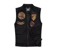 Vhersily Vestes coupe-vent pour cyclisme, Gilets en jean classiques pour homme vintage sans manches, vestes à patchs de style punk rock déchiré cowboy effiloché de chars armés, légères et confortables