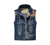 Vhersily Vestes coupe-vent pour cyclisme, Gilets en jean classiques pour homme vintage sans manches, vestes à patchs de style punk rock déchiré cowboy effiloché de chars armés, légères et confortables