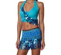 Vhersily Vêtements de Danse du Ventre Femmes Costume Danseur Ventre Oriental Soutien-gorge Ceinture Belly Dance Outfits Costumes de Carnaval Halloween Vintage Léger à la Mode Slim Cadeau Nouvel An, C