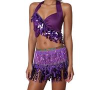 Vhersily Vêtements de Danse du Ventre Femmes Costume Danseur Ventre Oriental Soutien-gorge Ceinture Belly Dance Outfits Costumes de Carnaval Halloween Vintage Léger à la Mode Slim Cadeau Nouvel An, C