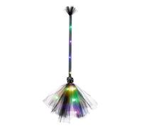 Vhjlfig Balai de sorcière d'Halloween avec lumière LED de 65 cm en maille lumineuse pour Halloween, balais de sorcière en ABS pour cour, extérieur, porte d'entrée, jeu de rôle, vacances, fête
