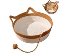 Vhjlfig Lit de bureau pour chat 35 x 35 x 13 cm en corde de coton lavable tissé à la main avec oreilles mignonnes pour que vous puissiez étudier et travailler avec vous