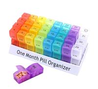 Vhjlfig Pilulier mensuel avec 32 compartiments PP 20,5 x 10,3 x 7 cm - Coloré - Pilulier mensuel pour chaque jour - Distributeur de pilules - Boîte de suppléments - Petit récipient