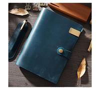 VHKJewE Agenda de bureau en cuir à spirales A5, 192 pages, couverture verrouillable, carnet croquis fait main, style simple, cadeau(B BLUE,Kraft paper)