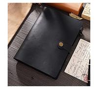 VHKJewE Agenda de bureau en cuir à spirales A5, 192 pages, couverture verrouillable, carnet croquis fait main, style simple, cadeau(A BLACK,Kraft paper)