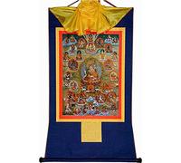 VHKJewE Gourou-Saint Padmasambhava et divinités de l'école Nyingma, brocart bouddhiste Thangka(Blu,Small(35cm*27cm))