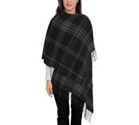 VhoMes Écharpe Noir Gris Tartan Plaid Écossais Abstrait Gland Châle, Chaud Frange Écharpe Luxueux Dames Wrap, Pour Toutes Les Saisons 72 X197 CM