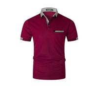 VHUQGVU Polo Homme Manches Courte Classic Check Cotton T-Shirt Regular Stand Collar Shirt with Pocket Golf and Rugby Chemise,Rouge Y24,M