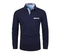 VHUQGVU Polo Homme Manches Longues Coton with Poche Patchwork Classique à Carreaux Sports T-Shirt Élégant Commercial Tops,Bleu,3XL