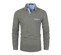 VHUQGVU Polo Homme Manches Longues Coton with Poche Patchwork Classique à Carreaux Sports T-Shirt Élégant Commercial Tops,Gris,XL