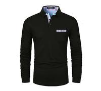 VHUQGVU Polo Homme Manches Longues Coton with Poche Patchwork Classique à Carreaux Sports T-Shirt Élégant Commercial Tops,Noir,XL