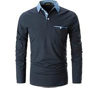 VHUQGVU Polo Homme Manches Longues Coton with Poche Patchwork Classique à Denim Sports T-Shirt Élégant Commercial Tops,Bleu Y01,XL