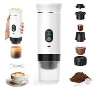 VHV Cafetière Portable 3 en 1,Rechargeable Cafetière Portable de Voyage,12V Expresso Machine a Cafe pour Capsule,Café Moulu,pour Camping,Voyage,Bureau,Voiture,Maison (Blanc)