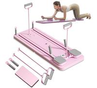 VHV Pilates Reformer Compact, 4 en 1 Pilates Pliable,La Roue Abdominale Push-up rebondit automatiquement Minuterie,Planche Abdominale Pilates Multifonction pour la Maison et la Salle de Sport (Rose)