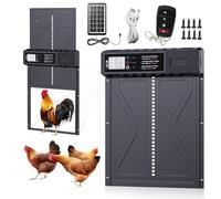 VHV Porte Poulailler Automatique Solaire,Batterie avec Écran LCD Programmable Étanche,Porte Automatique Poulailler en Aluminium avec Minuterie,Porte Automatique Poulailler,Ouvre-Porte Vertical (Noir)