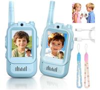 VHV Talkie Walkie Enfants avec Vidéo & Caméra HD, Talkie-Walkie Rechargeable USB (650mAh), 4 Modes de Voix Changée, Portée 100-400m, Cadeau pour Garçons/Filles (Bleu+Bleu)
