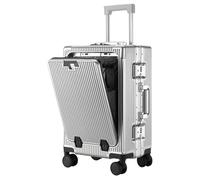VHVYWY Bagage cabine rigide, blanc, port de charge USB, porte-gobelet, support de téléphone, chariot réglable à 3 vitesses, roues pivotantes, Argenté., S, Voyage de loisir