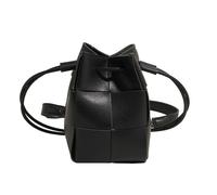 VHVYWY Sac seau, texture en treillis avec cordon de serrage tissé à une seule épaule, sacs à bandoulière pour femmes, petit sac fourre-tout de travail en cuir souple, Noir , 6inch