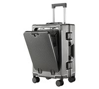 VHVYWY Valise sans Fermeture Éclair, Aluminium Polycarbonate, Gris Foncé | 20 Pouces Valises Sans Ouverture Frontale, avec Compartiment, 4 Roues, Porte-Gobelet