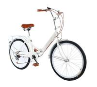 VHVYWY Vélo de Ville pour Femme 26 Pouces, Vélo Pliant chez Les Adultes Adolescents pour Vélo Pliant, Acier Au Carbone, 7 Vitesses, Porte-Bagages, Feu Arrière, Panier White