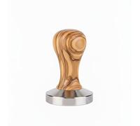 VIA CREMA - Tamper à café pour porte-filtre. Tamper pour cafetière porte-filtre. Tamper à café fabriqué en Italie. Accessoire pour machine à café porte-filtre (Bois d'olivier, 53 mm)