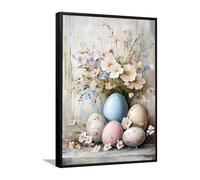 Via Vela Affiche de ferme moderne Printemps Floral Oeufs Toile Art mural Images d’intérieur Impressions d’œuvres d’art Peinture botanique pour décor de salon 60x92cm avec cadre noir