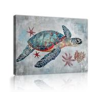 Via Vela Affiche rétro peinture oeuvre tortue de mer océan toile art mural côtier sous-marin étoile de mer impression murale vie marine pour salon décor 20x30cm cadre intérieur