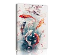 Via Vela Affiches de jardin japonais peinture poisson koi et fleurs de cerisier toile art mural aquarelle images impressions d’œuvres d’art pour salle à manger décor 81x121cm cadre intérieur