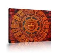 Via Vela Art aztèque en toile encadrée d’art mural Glyphes tribaux totem totem peinture d’affiches en tons de terre cuite chaleureuse fresque pour la décoration du salon et de la chambre 90x120cm