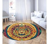 Via Vela Art aztèque Grands Tapis Ronds 80cm Mythologie aborigène Motif Vintage Lavable Antidérapant Mince Tapis pour Salle de Classe vestiaire Jeu décor