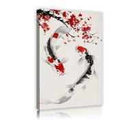 Via Vela art contemporain style japonais mural photos œuvres d’art impressions carpes koi poisson fleur toile art mural pour salon chambre à coucher décor intérieure 81x121cm cadre intérieur