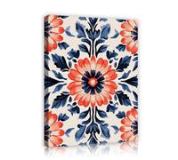 Via Vela Art floral bohème toile encadrée affiche de feuilles orange et bleu marine fresque contemporaine pour décoration intérieure 80x100cm